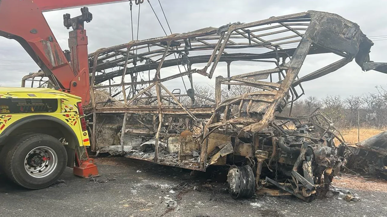 At least 20 killed in South Africa as bus erupts in flames after head-on collision
